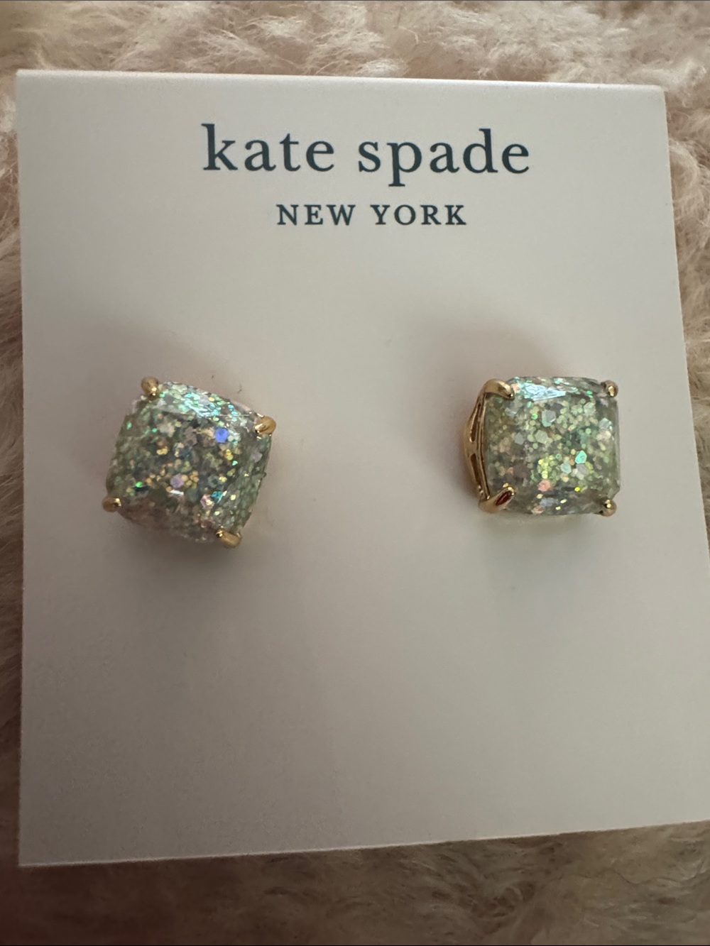 kate spade Iridescent Glitter Square Stud Earrings - Gold Prong